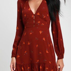 Lulu's Floral Print Long Sleeve Mini Dress